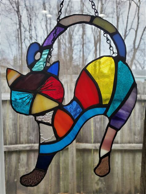 Stained Glass Cat Calico Cat Cat Suncatcher Glass Art Stained Glass Cat Cuncatcher Mothers Days