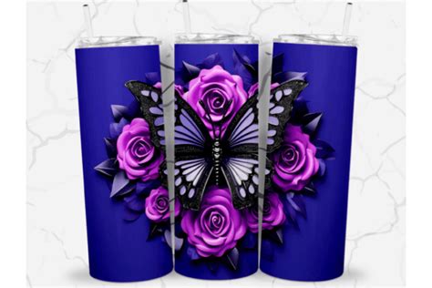 20 Oz 3d Purple Butterfly Tumbler Wrap Graphic By Pixelkat · Creative