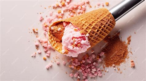 Premium Photo Pink Ice Cream Scoop With Ice Cream Cone