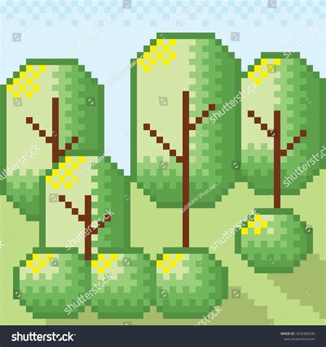 Trees Shrubs Pixel Art Vector Picture Stock Vector Royalty Free