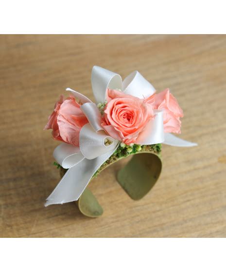 Timeless Cuff Wristlet Peach Preserved Roses With Bow Corsages