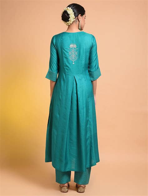 Buy Green Embroidered Silk Cotton Kurta Online At Jaypore Silk