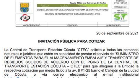 Invitación Pública para Cotizar Suministro Elementos