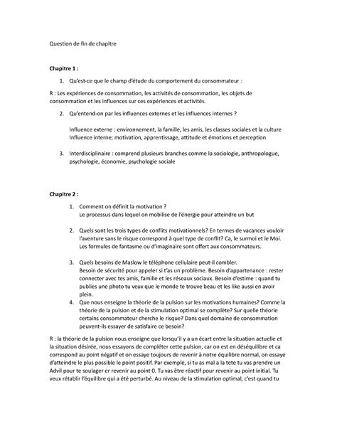 Exercie Fin De Chapitre Examen Intra Question De Fin De Chapitre