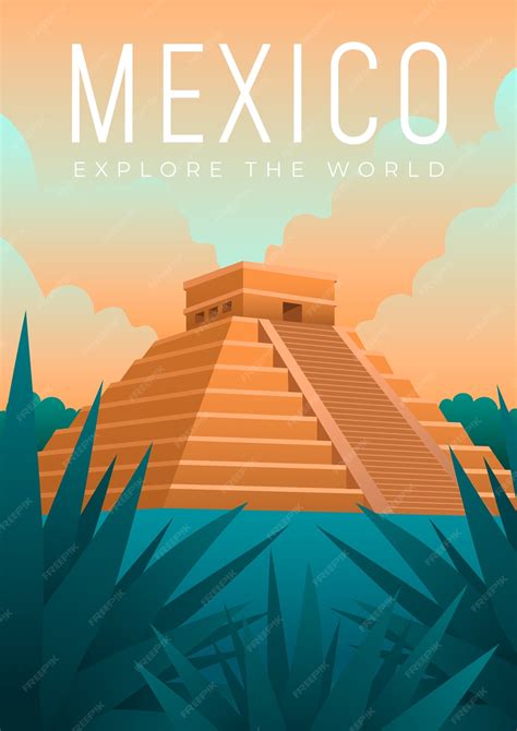 Free Vector Mexico Travelling Poster Design Illustrated