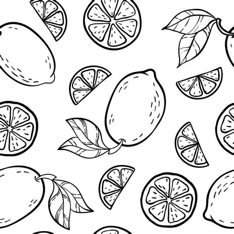 Black And White Seamless Doodle Pattern With Cute Doodle Lemons Sketch