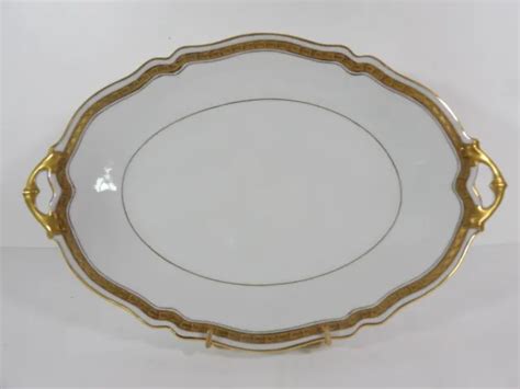 Pallas Porcelaine De Limoges Plat De Service Oval Blanc Et Or Eur