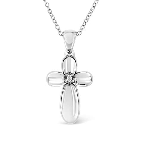 Sterling Silver Prong Set Diamond Accent Floral Cross Pendant