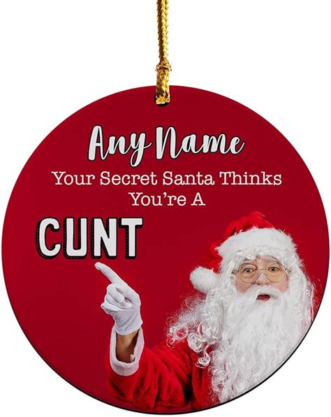 Funny Secret Santa T Personalised Wooden Christmas Tree Decoration Rude Xmas Bauble Hanging