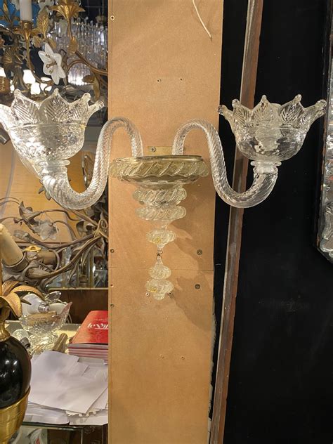 1950 70 Paire dAppliques à 2 Bras de Lumière en Cristal de Murano