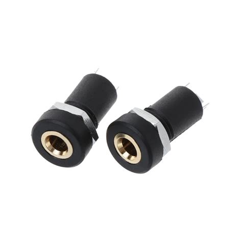 2x 35mm Audio Jack Socket 3 Pole Black Stereo Solder Panel Mount Gold