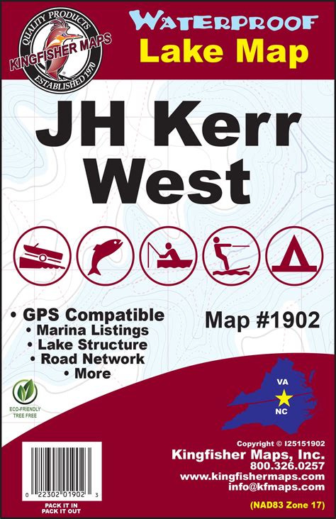 Kingfisher Maps Waterproof Fishing Map JH Kerr Reservoir Buggs