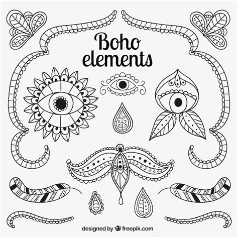 Elementos Boho De Estilo Dibujado A Mano Vector Gratis