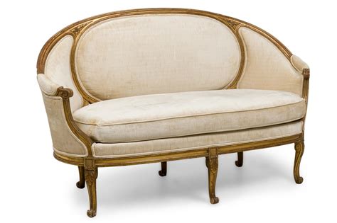 Pair Of French Louis Xvi Giltwood Beige Upholstered Canapes Settees