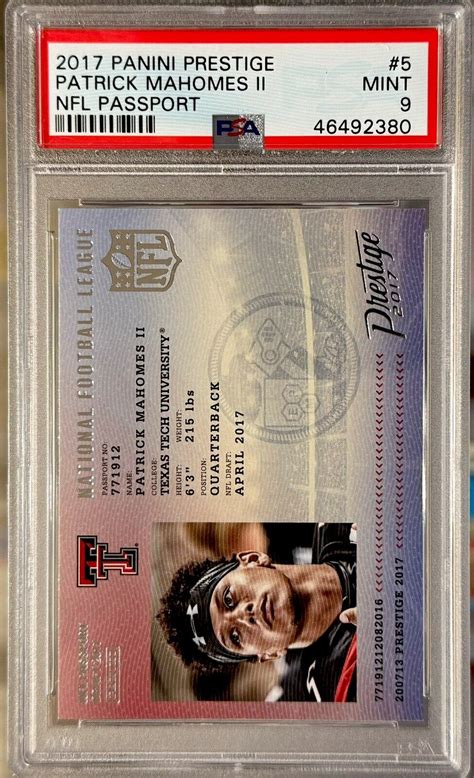 Patrick Mahomes Rookie PSA 9 MINT NFL Passport Panini Prestige