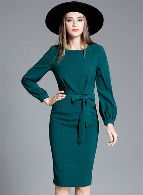 Solid Lantern Sleeve Party Dress With Belt