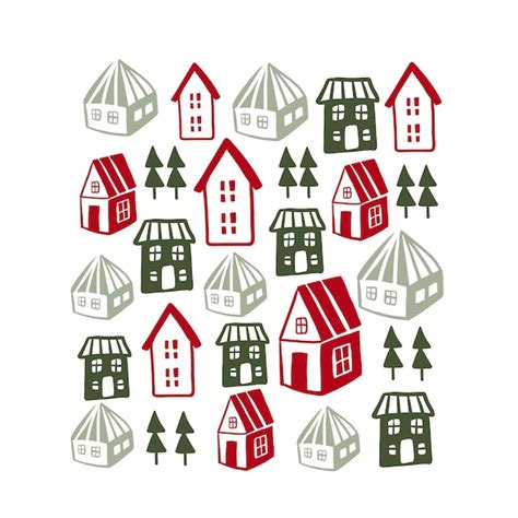 Premium Vector Xmas Houses Vector Illustration In Scandinavian Doodle