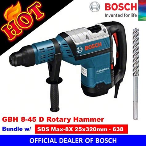 Bosch Gbh 8 45 D Rotary Hammer With Bosch Hammer Drill Bit Sds Max 8x