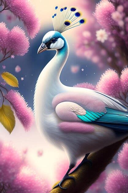 Premium Ai Image Beautiful White Peacock With Delicate Feathers Pink