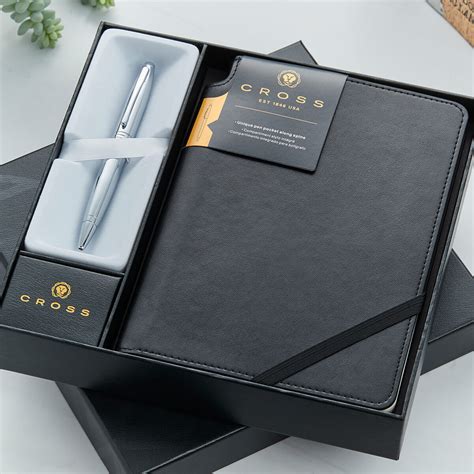 Personalised Cross Black Notebook Chrome Pen Gift Set Boutique Gifts