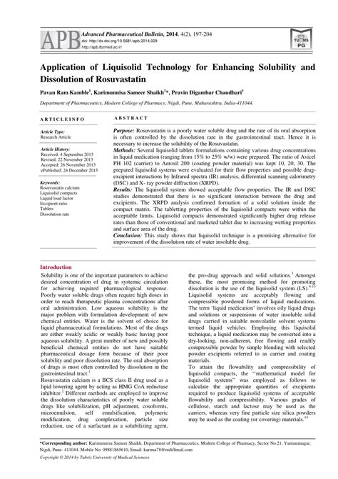 Pdf Application Of Liquisolid Technology For Enhancing Solubility And