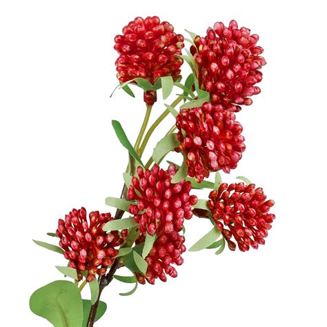 Set Of 4 Red Artificial Wild Berry Flower Stem Spray 30in 30 L X 6