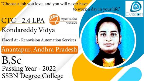 Congrats Vidya Selected In Renovision Automation Services 2 4 LPA