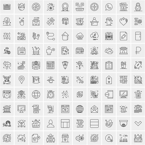 100 Universal Black Line Icons on White Background 14872258 Vector Art ...