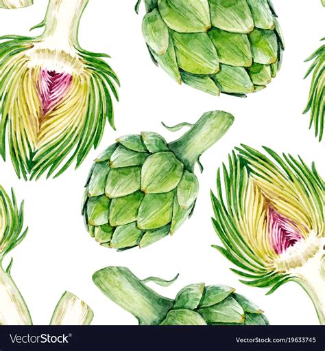 Watercolor Artichoke Pattern Royalty Free Vector Image