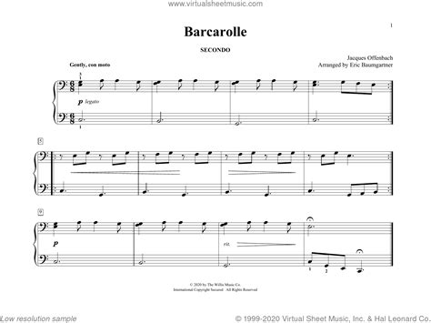 Barcarolle Arr Eric Baumgartner Sheet Music For Piano Four Hands