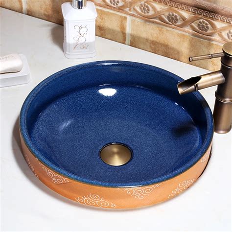 China Artistic Handmade Ceramic Bathroom Sinks Lavobo Round Countertop