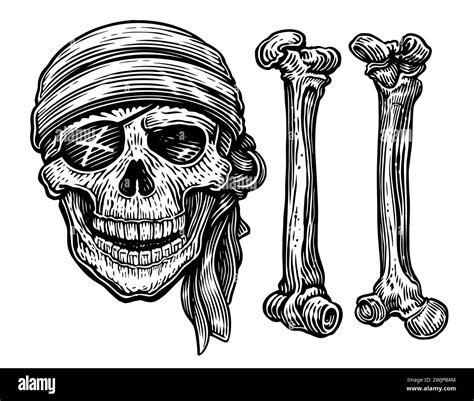 Skull And Bones Pirate Sketch Hand Drawn Vintage Vector Illustration