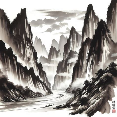 traditional chinese ink wash painting  majestic mountain