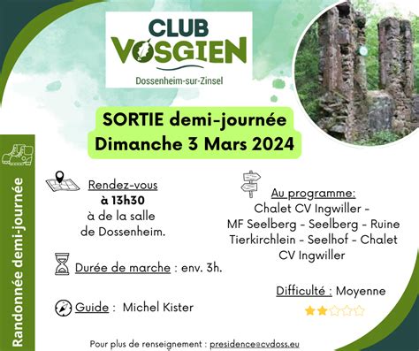 Affiche sortie demi journée dimanche 3 mars 2024 Club Vosgien de