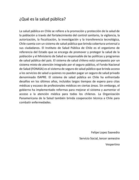 Salud publica Qué es la salud pública La salud pública en Chile se