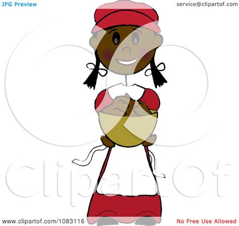 Clipart Thanksgiving Stick Pilgrim Girl Holding Stuffing Royalty Free