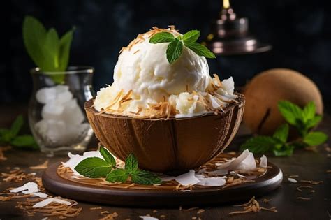 Premium AI Image Delectable Coconut Ice Cream Served In Natural