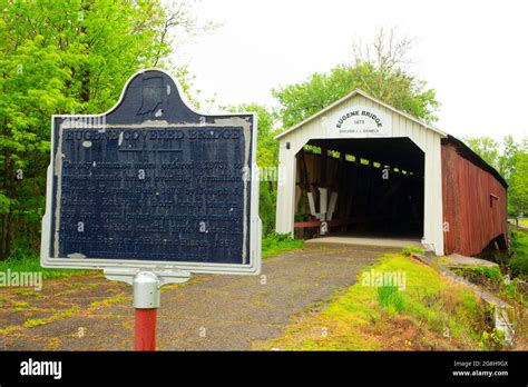 Eugene Covered Bridge with history sign, Vermillion County, Indiana ...