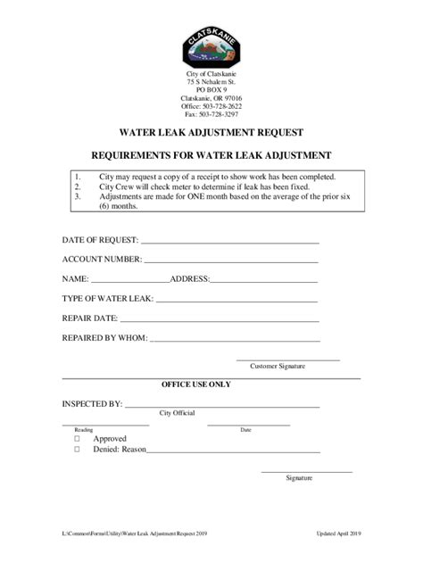 Fillable Online Water Leak Adjustment Request Fax Email Print Pdffiller