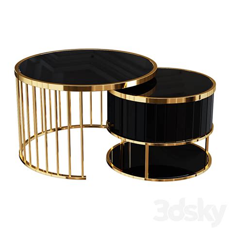 Coffee Table Modern Round Gold And Black Nesting Coffee Table With Shelf Tempered Glass Top 2