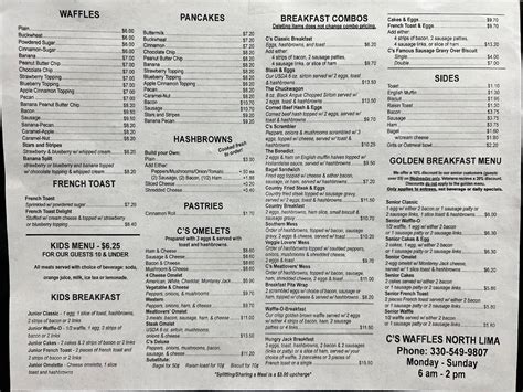 Menu At North Lima Cs Waffles Restaurant North Lima South Ave