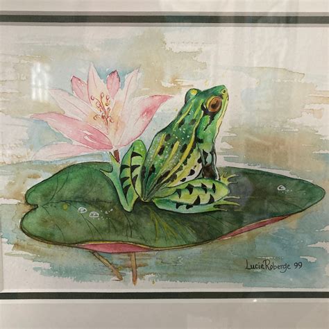 Frog On Lotus Lily Pad Original Watercolour Watercolor Framed Frog