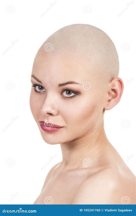 Emotional Portrait Of A Naked Girl Shaved Bald Stock Photo