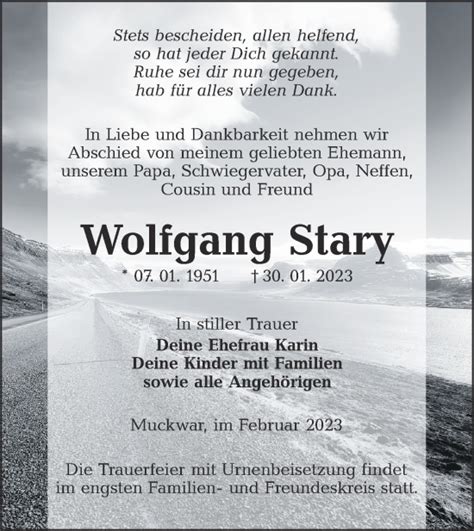 Traueranzeigen Von Wolfgang Stary Lr Online Trauer De