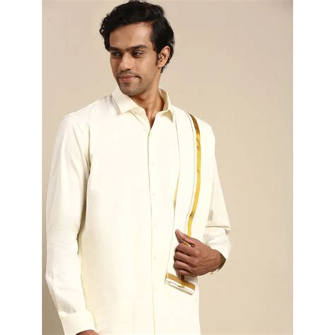 Mens Wedding Set Cream Regular Dhoti Shirt Towel Arathi 1 2 Send