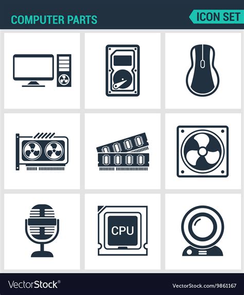 Set Of Modern Icons Computer Parts Royalty Free Vector Image