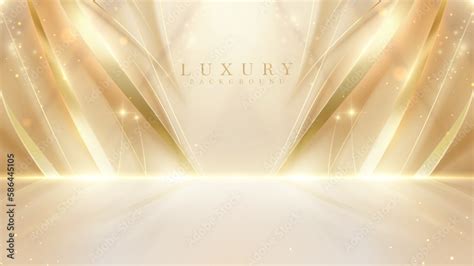 Luxury Cream Color Background With Golden Curve Line Elements And Gold