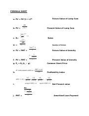 Formula Sheet Docx Formula Sheet A Fv Pv R N Fv R N B Pv C