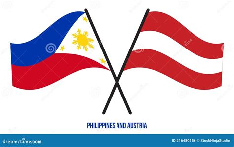 Philippines And Austria Flags Crossed And Waving Flat Style Official Proportion Stock Vector