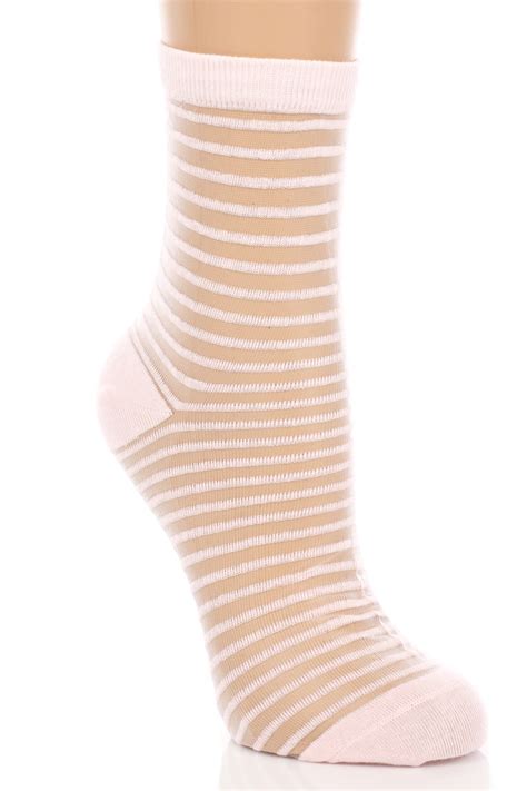 Sheer Striped Ankle Socks - Socks and Anklets